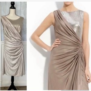 Tadashi Shoji Sleeveless Ruched Liquid Jersey Midi Dress